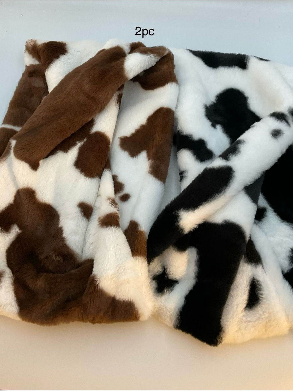Plush Faux Fur Cow Print Scarf - Brown & Black Options